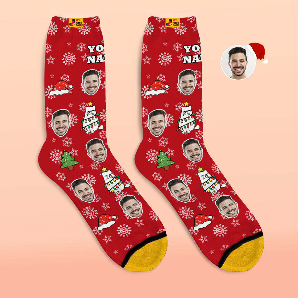 Chaussettes Imprimées Numériques 3d Personnalisées Chaussettes Cadeau De Noël Chat Mignon - VisageChaussettes