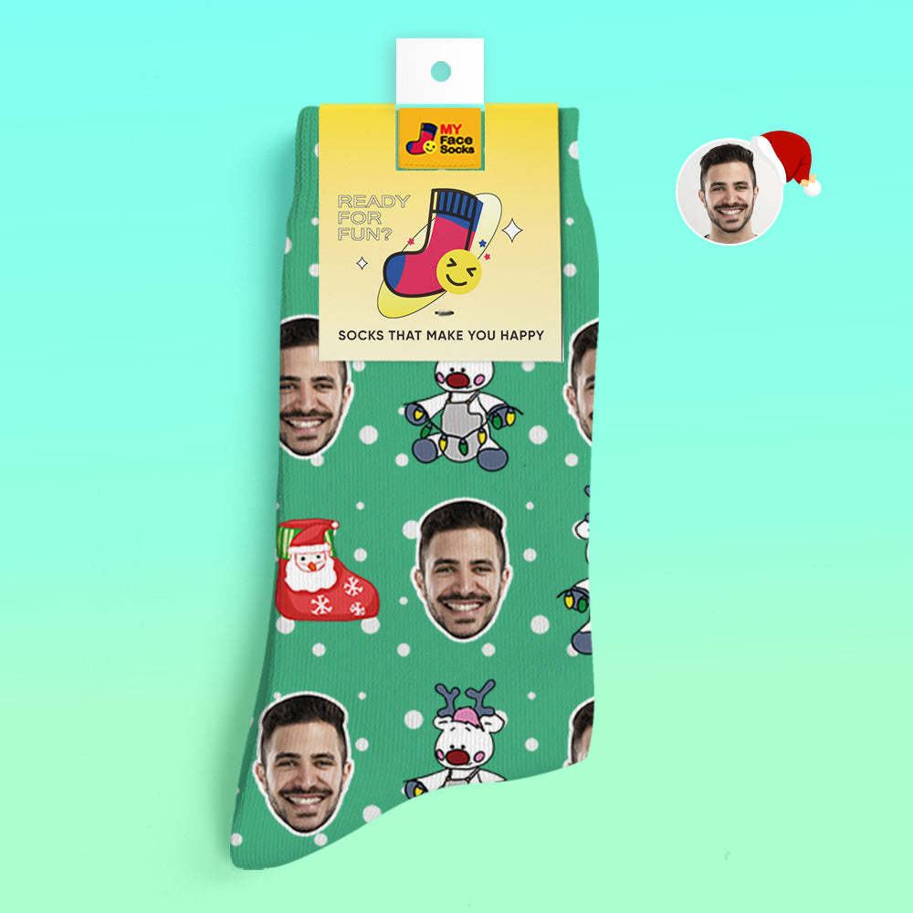 Chaussettes Imprimées Numériques 3d Personnalisées Chaussettes Cadeaux De Noël Renne Mignon - VisageChaussettes