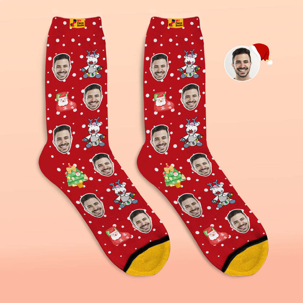 Chaussettes Imprimées Numériques 3d Personnalisées Chaussettes Cadeaux De Noël Renne Mignon - VisageChaussettes