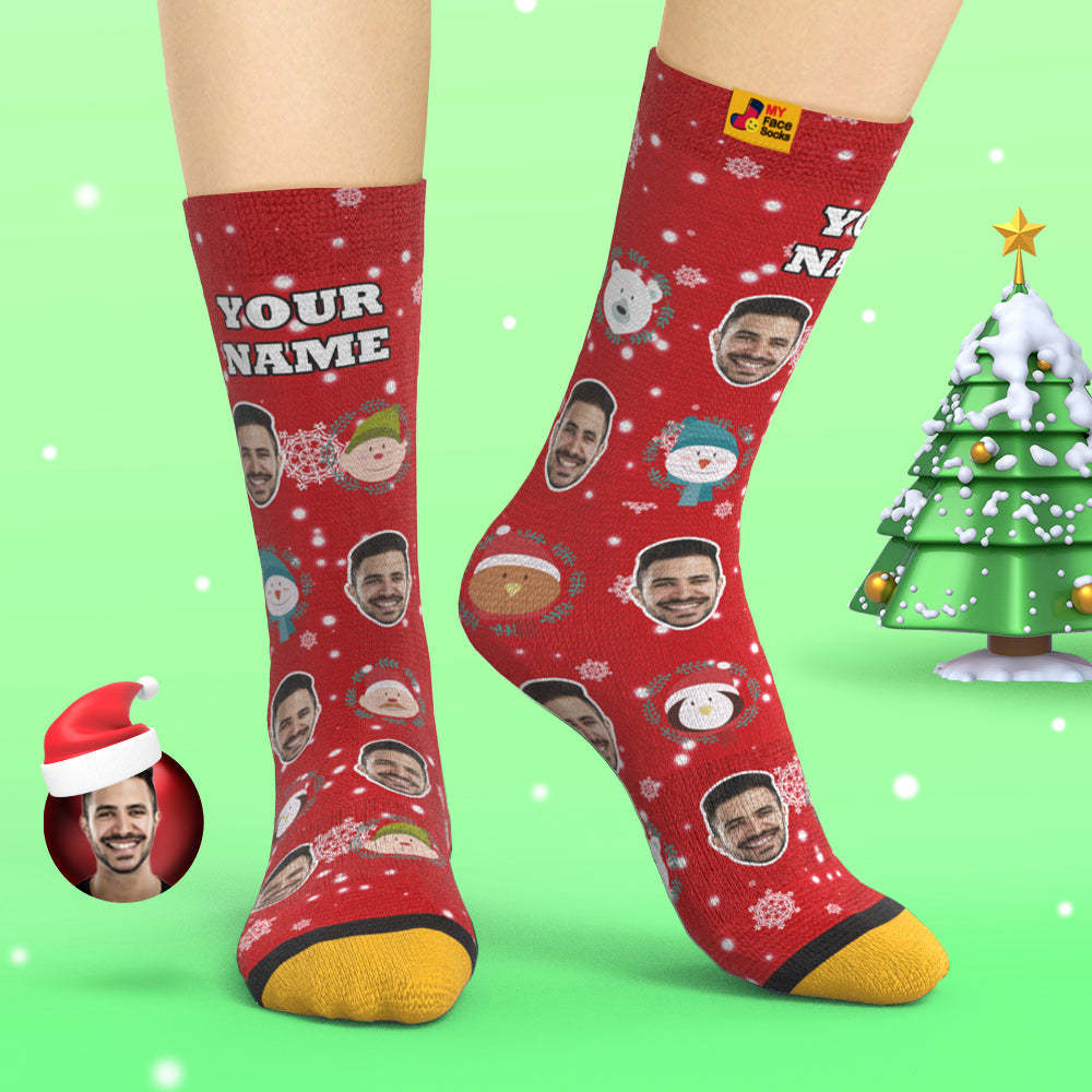 Chaussettes Imprimées Numériques 3d Personnalisées Chaussettes Cadeaux De Noël Elf Doll - VisageChaussettes