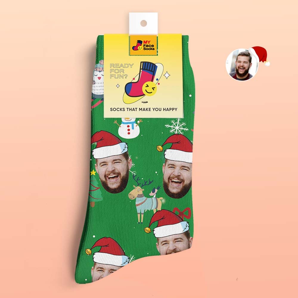 Chaussettes Imprimées Numériques 3d Personnalisées Chaussettes Cadeaux De Noël Animaux Mignons - VisageChaussettes