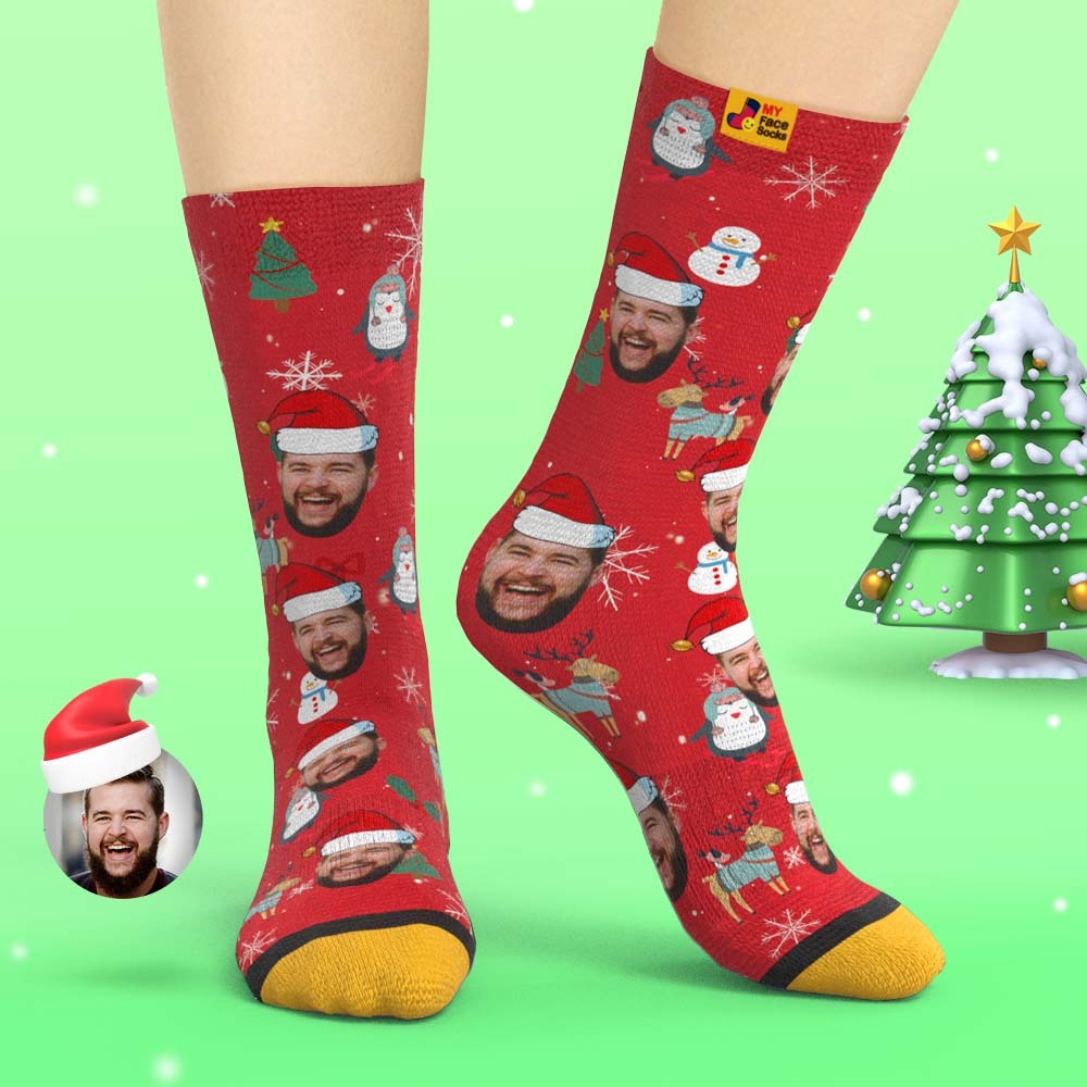Chaussettes Imprimées Numériques 3d Personnalisées Chaussettes Cadeaux De Noël Animaux Mignons - VisageChaussettes