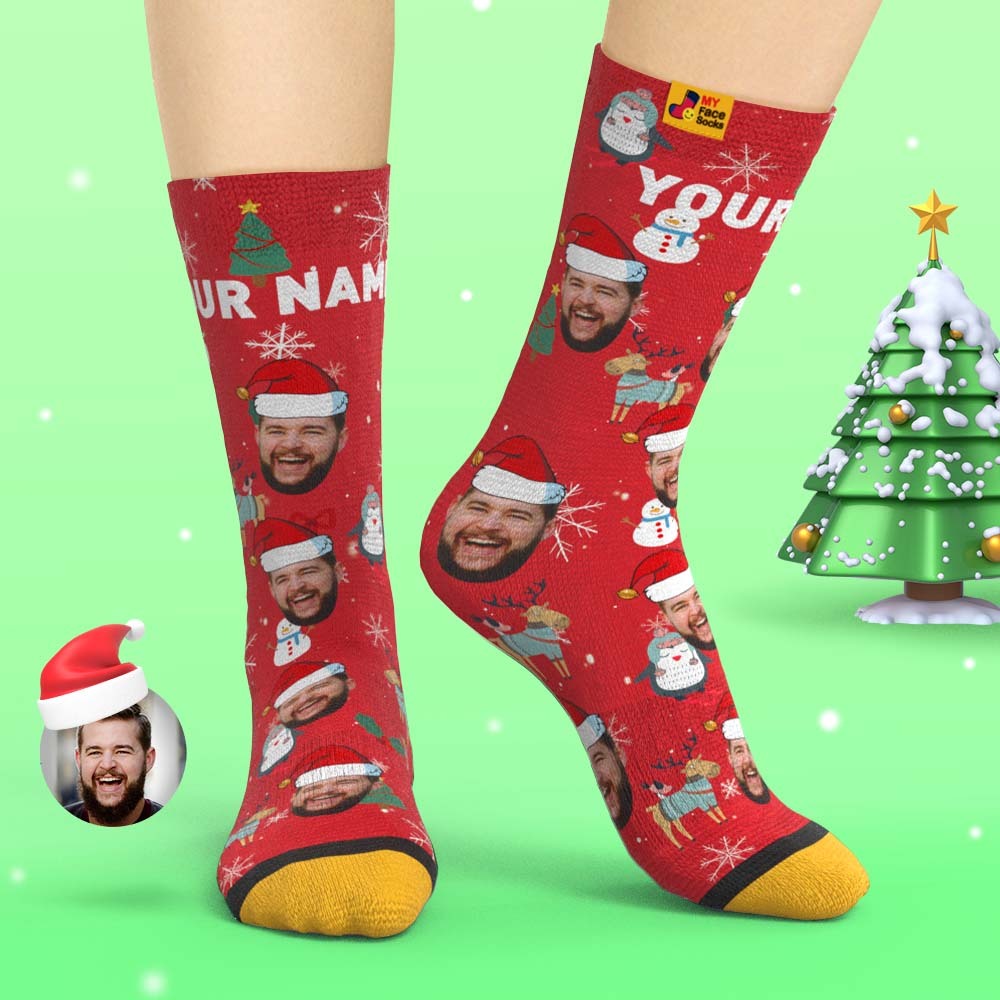 Chaussettes Imprimées Numériques 3d Personnalisées Chaussettes Cadeaux De Noël Animaux Mignons - VisageChaussettes