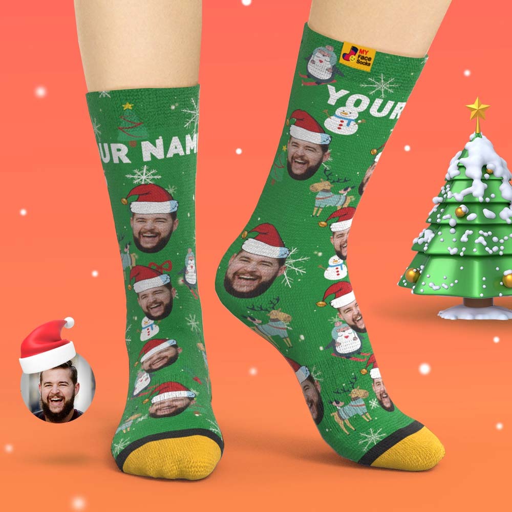Chaussettes Imprimées Numériques 3d Personnalisées Chaussettes Cadeaux De Noël Animaux Mignons - VisageChaussettes