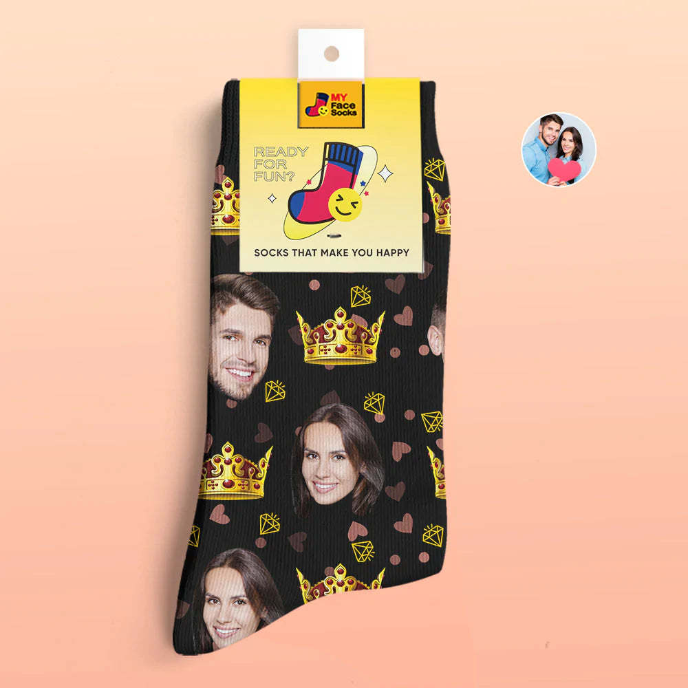 Chaussettes Imprimées Numériques Personnalisées En 3d Chaussettes De Visage De Reine De Cadeau De Saint-valentin Pour Les Amoureux - VisageChaussettes