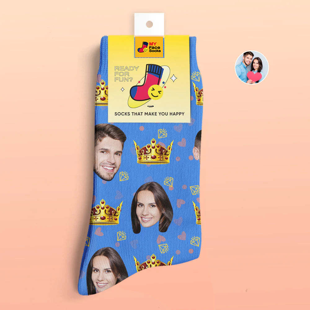 Chaussettes Imprimées Numériques Personnalisées En 3d Chaussettes De Visage De Reine De Cadeau De Saint-valentin Pour Les Amoureux - VisageChaussettes