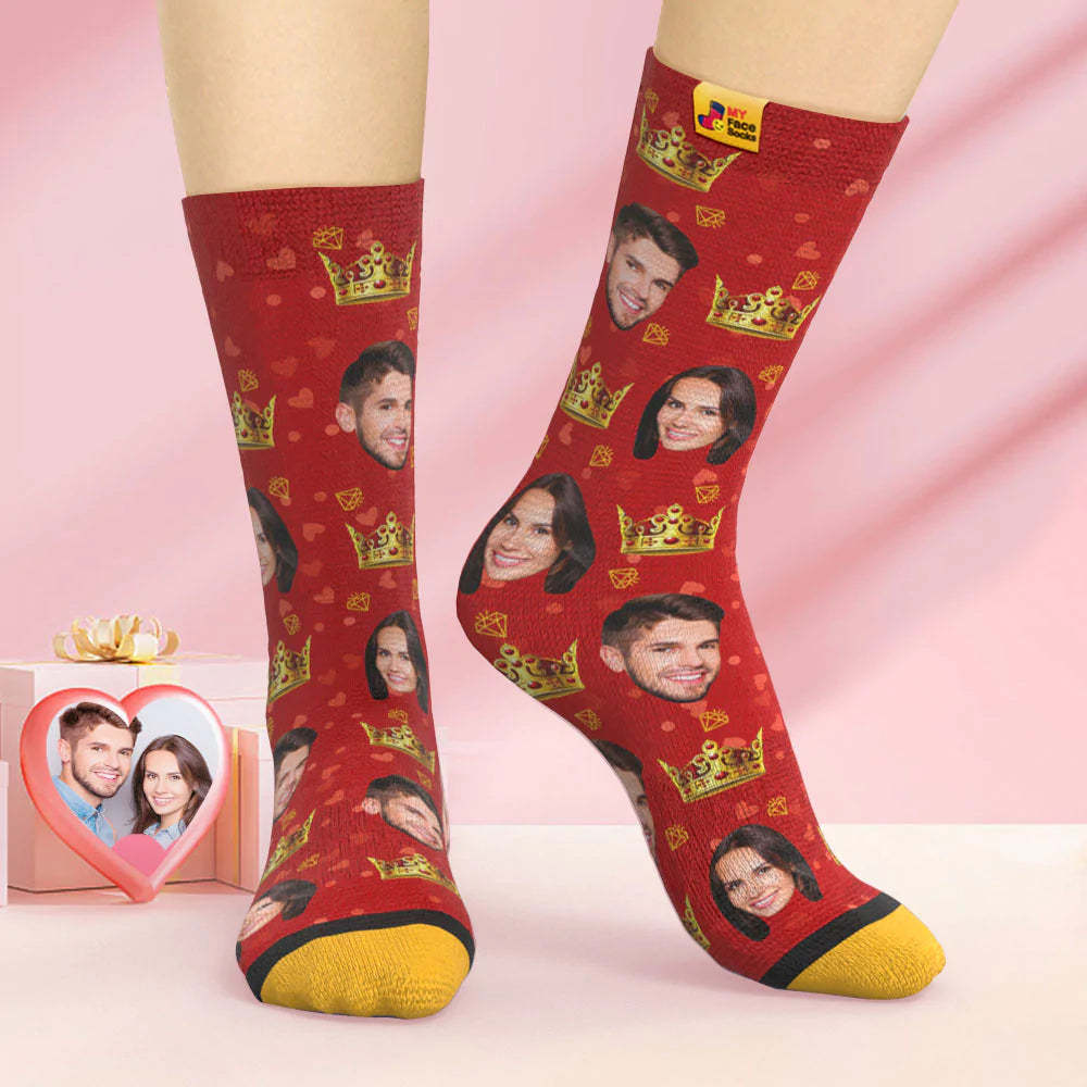 Chaussettes Imprimées Numériques Personnalisées En 3d Chaussettes De Visage De Reine De Cadeau De Saint-valentin Pour Les Amoureux - VisageChaussettes