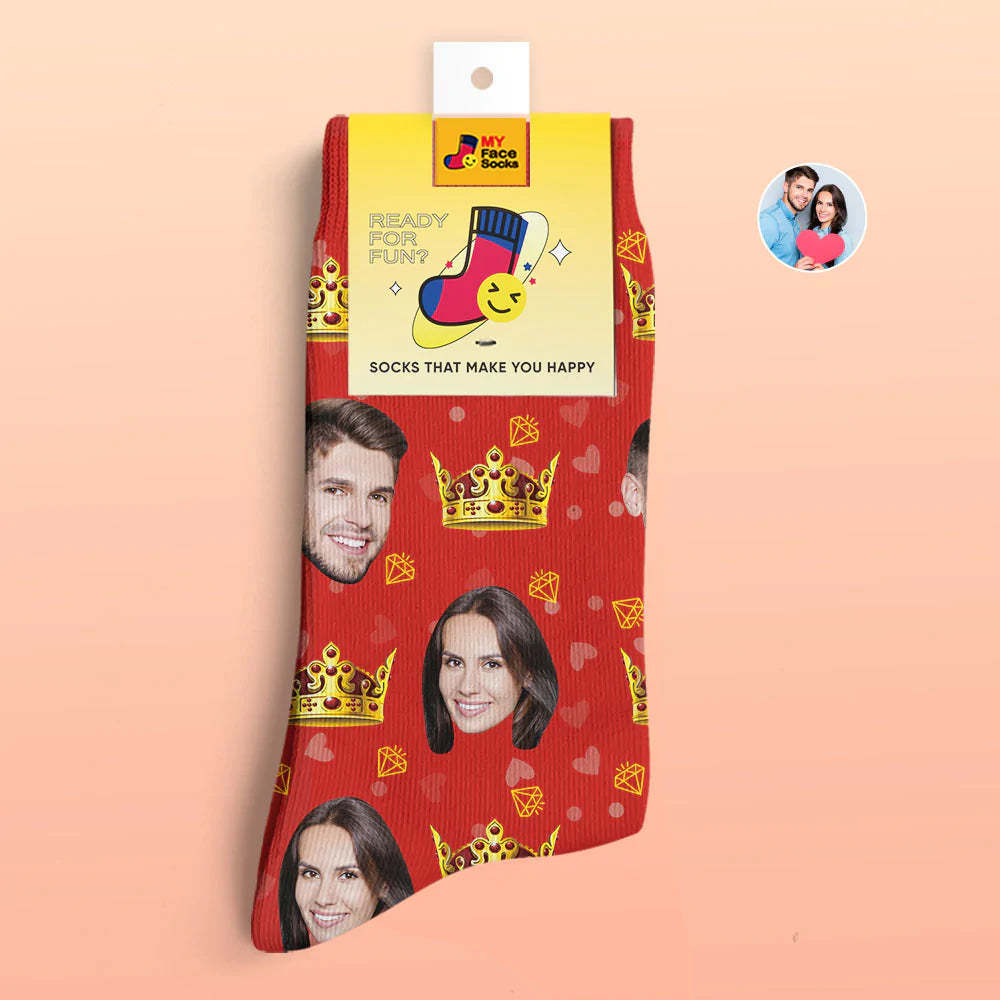 Chaussettes Imprimées Numériques Personnalisées En 3d Chaussettes De Visage De Reine De Cadeau De Saint-valentin Pour Les Amoureux - VisageChaussettes