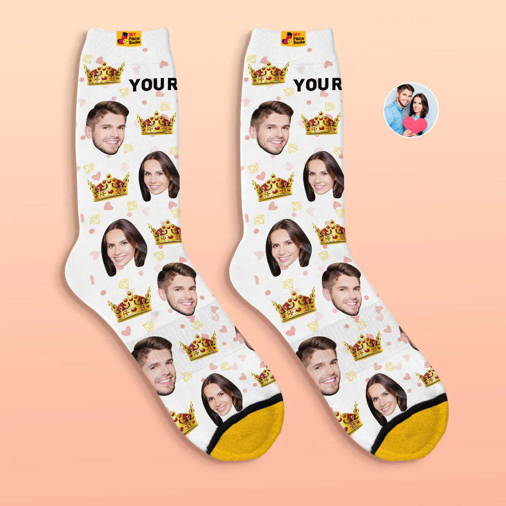 Chaussettes Imprimées Numériques Personnalisées En 3d Chaussettes De Visage De Reine De Cadeau De Saint-valentin Pour Les Amoureux - VisageChaussettes