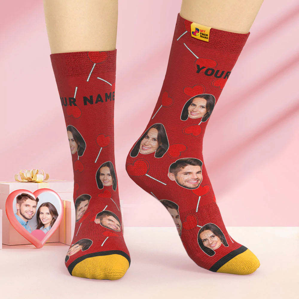 Chaussettes Imprimées Numériques 3d Personnalisées Chaussettes De Visage De Sucettes De Coeur De Cadeau De Saint-valentin - VisageChaussettes