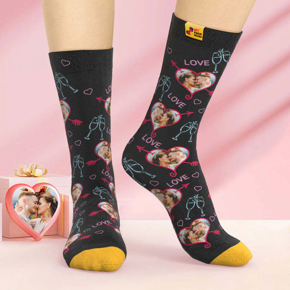 Chaussettes Imprimées Numériques 3d Personnalisées Chaussettes De Visage De Coeur D'amour De Cadeau De Saint-valentin - VisageChaussettes