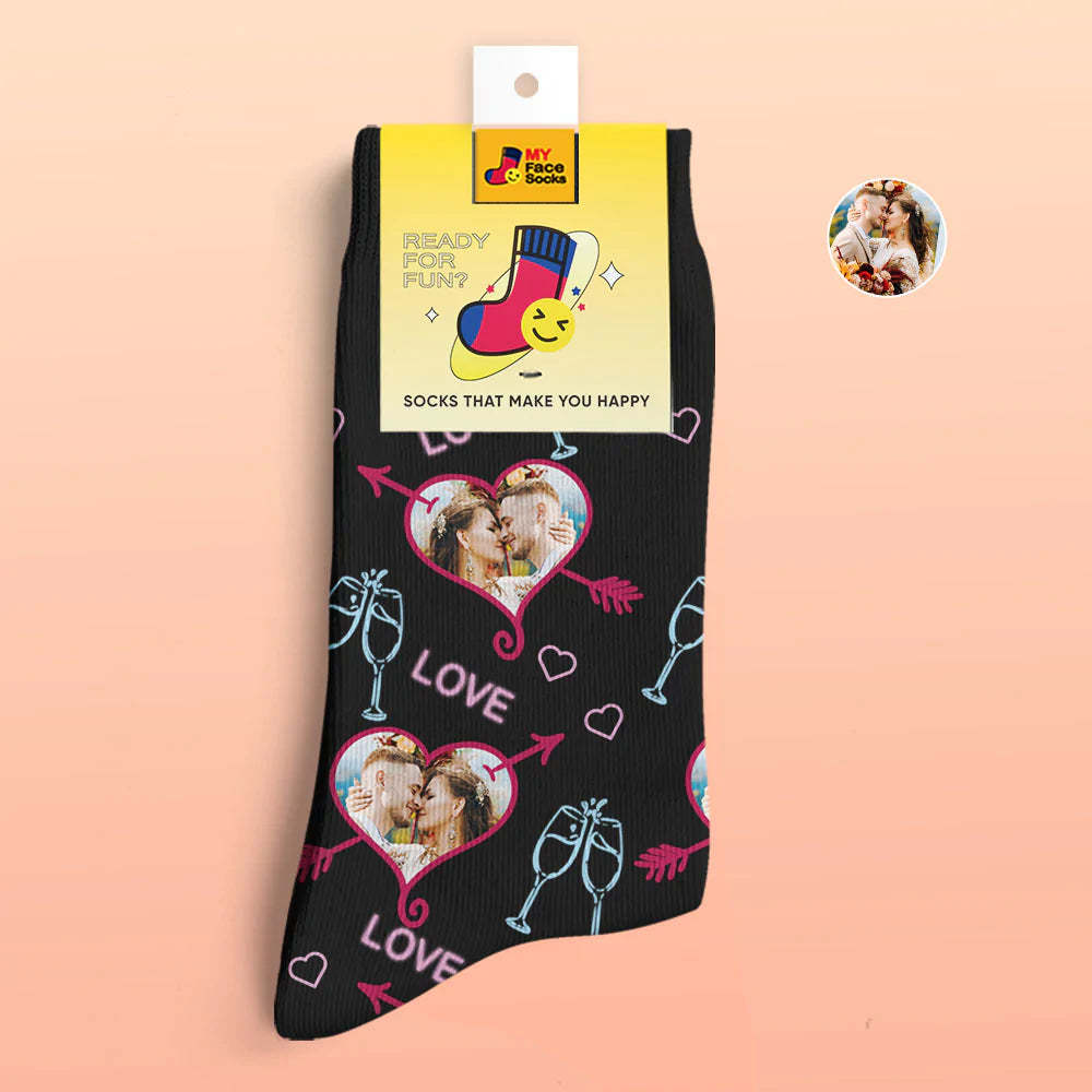 Chaussettes Imprimées Numériques 3d Personnalisées Chaussettes De Visage De Coeur D'amour De Cadeau De Saint-valentin - VisageChaussettes