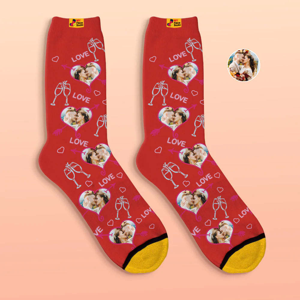 Chaussettes Imprimées Numériques 3d Personnalisées Chaussettes De Visage De Coeur D'amour De Cadeau De Saint-valentin - VisageChaussettes
