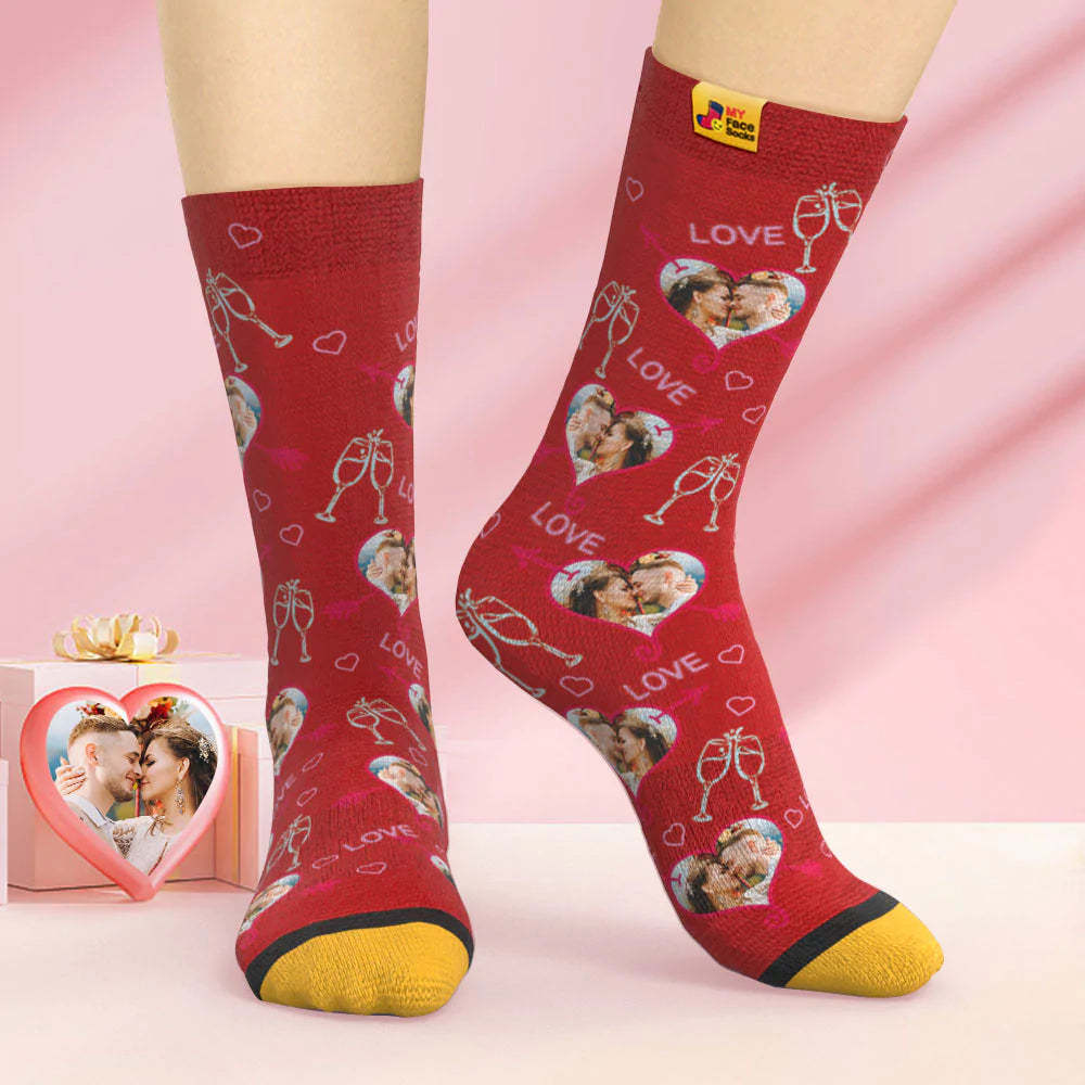Chaussettes Imprimées Numériques 3d Personnalisées Chaussettes De Visage De Coeur D'amour De Cadeau De Saint-valentin - VisageChaussettes