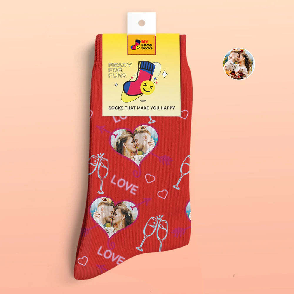 Chaussettes Imprimées Numériques 3d Personnalisées Chaussettes De Visage De Coeur D'amour De Cadeau De Saint-valentin - VisageChaussettes