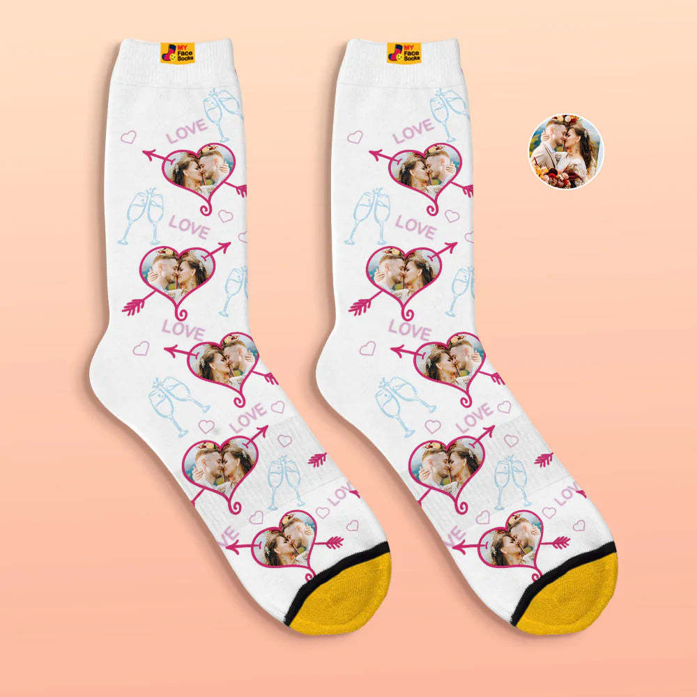 Chaussettes Imprimées Numériques 3d Personnalisées Chaussettes De Visage De Coeur D'amour De Cadeau De Saint-valentin - VisageChaussettes