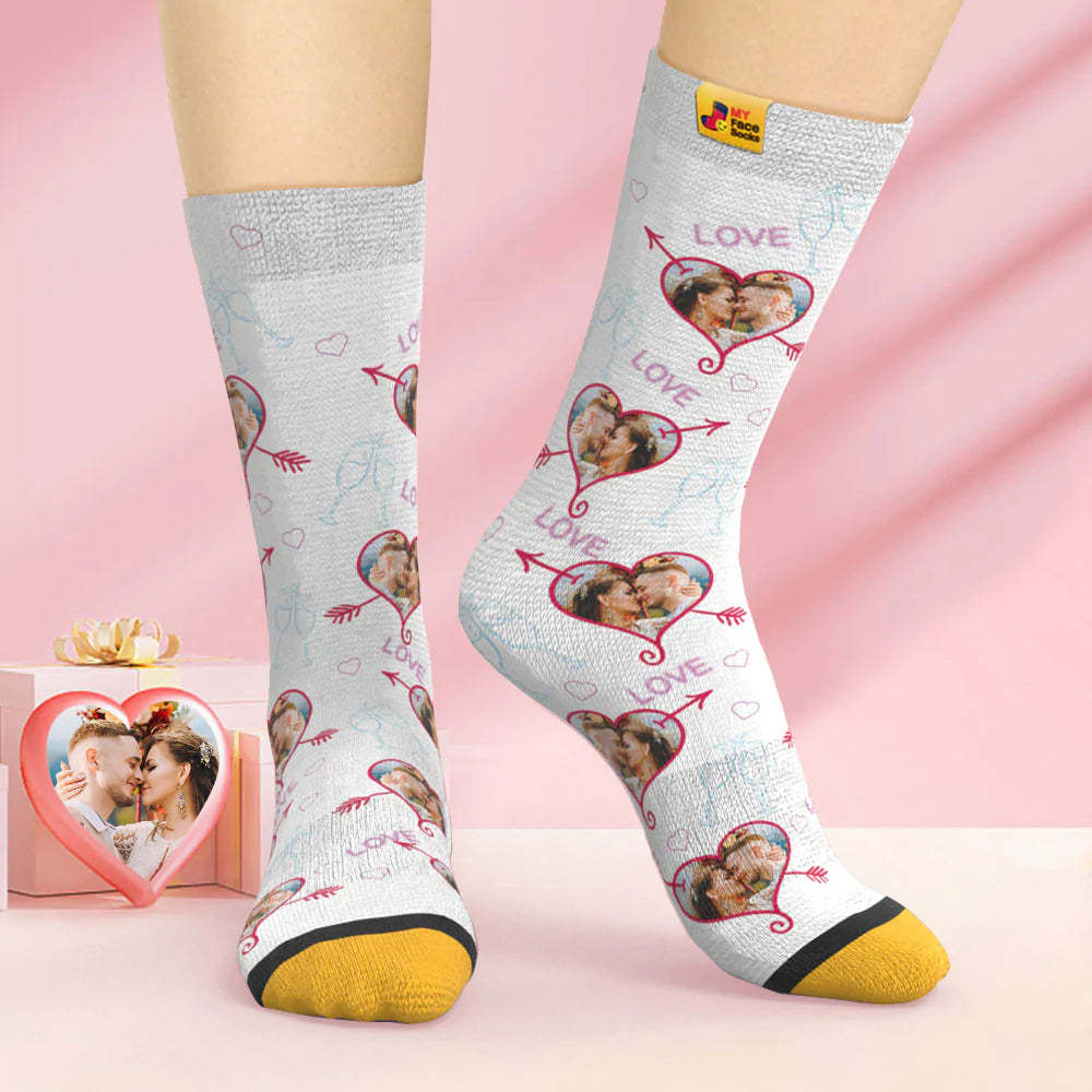 Chaussettes Imprimées Numériques 3d Personnalisées Chaussettes De Visage De Coeur D'amour De Cadeau De Saint-valentin - VisageChaussettes