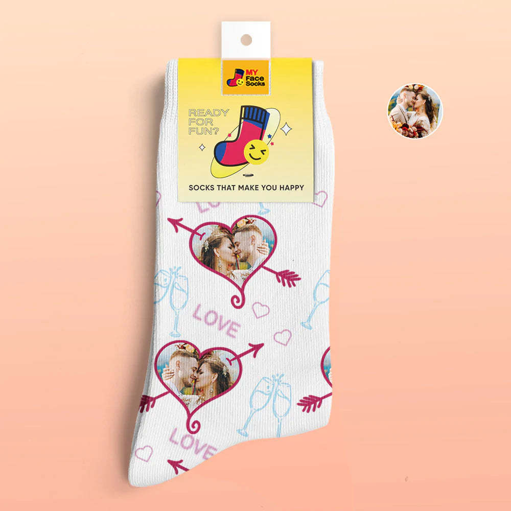 Chaussettes Imprimées Numériques 3d Personnalisées Chaussettes De Visage De Coeur D'amour De Cadeau De Saint-valentin - VisageChaussettes