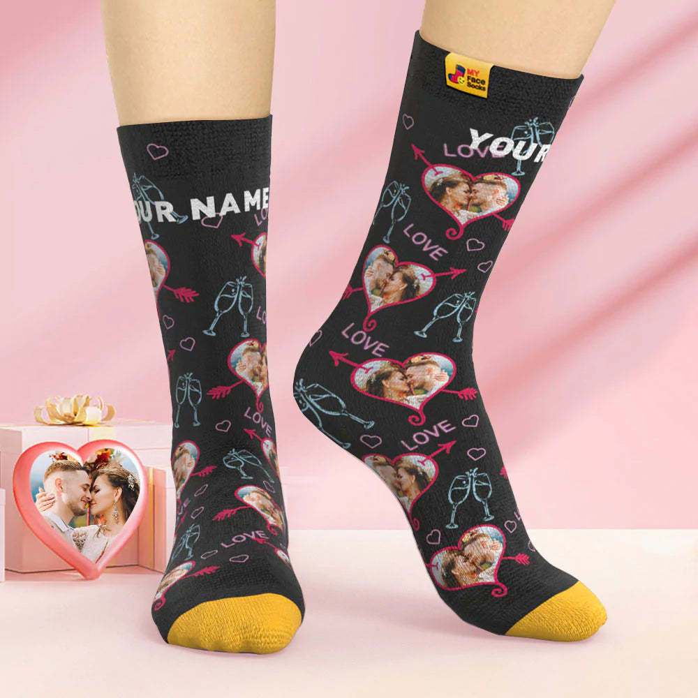 Chaussettes Imprimées Numériques 3d Personnalisées Chaussettes De Visage De Coeur D'amour De Cadeau De Saint-valentin - VisageChaussettes