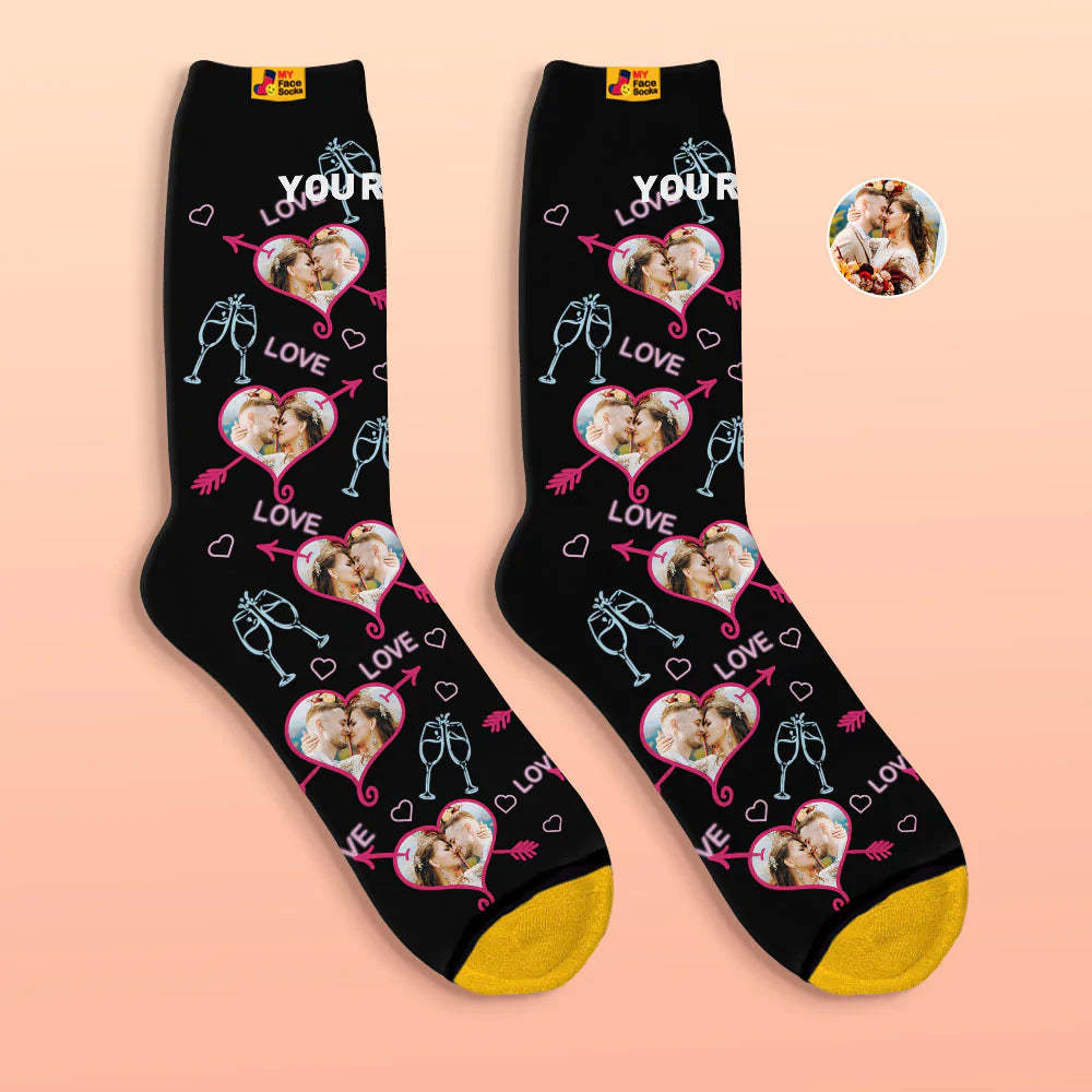 Chaussettes Imprimées Numériques 3d Personnalisées Chaussettes De Visage De Coeur D'amour De Cadeau De Saint-valentin - VisageChaussettes