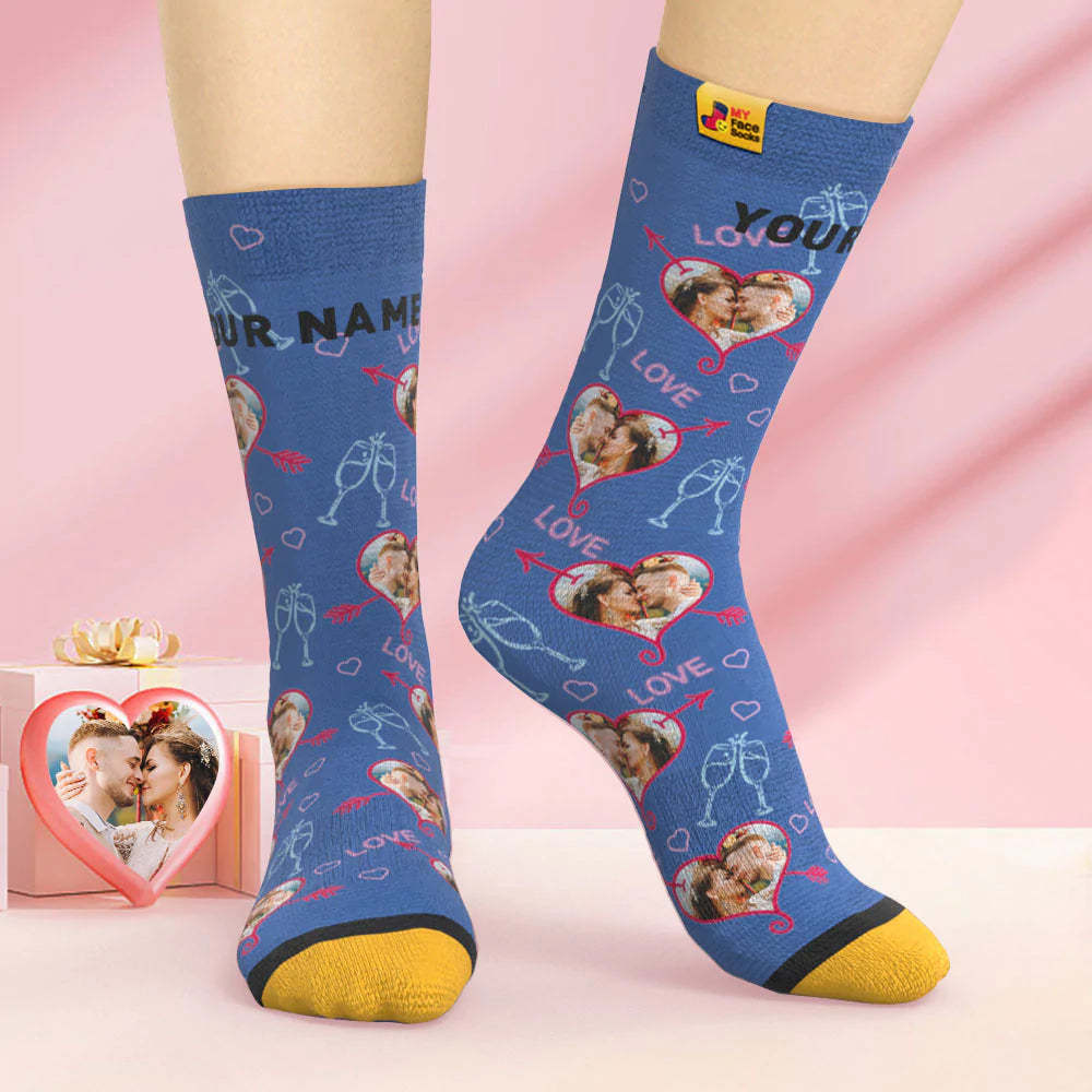Chaussettes Imprimées Numériques 3d Personnalisées Chaussettes De Visage De Coeur D'amour De Cadeau De Saint-valentin - VisageChaussettes
