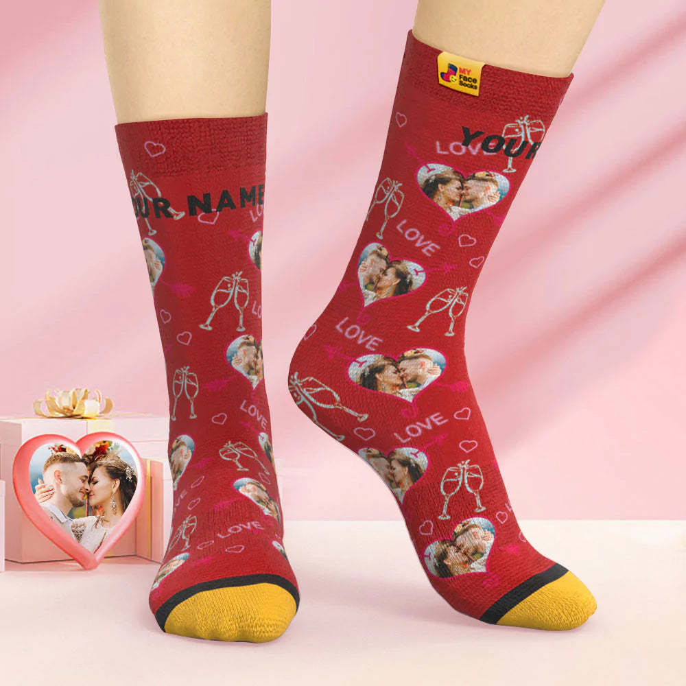 Chaussettes Imprimées Numériques 3d Personnalisées Chaussettes De Visage De Coeur D'amour De Cadeau De Saint-valentin - VisageChaussettes