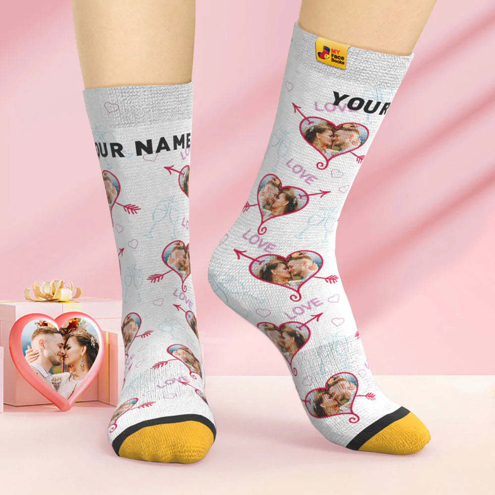Chaussettes Imprimées Numériques 3d Personnalisées Chaussettes De Visage De Coeur D'amour De Cadeau De Saint-valentin - VisageChaussettes