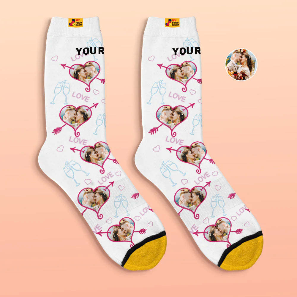 Chaussettes Imprimées Numériques 3d Personnalisées Chaussettes De Visage De Coeur D'amour De Cadeau De Saint-valentin - VisageChaussettes