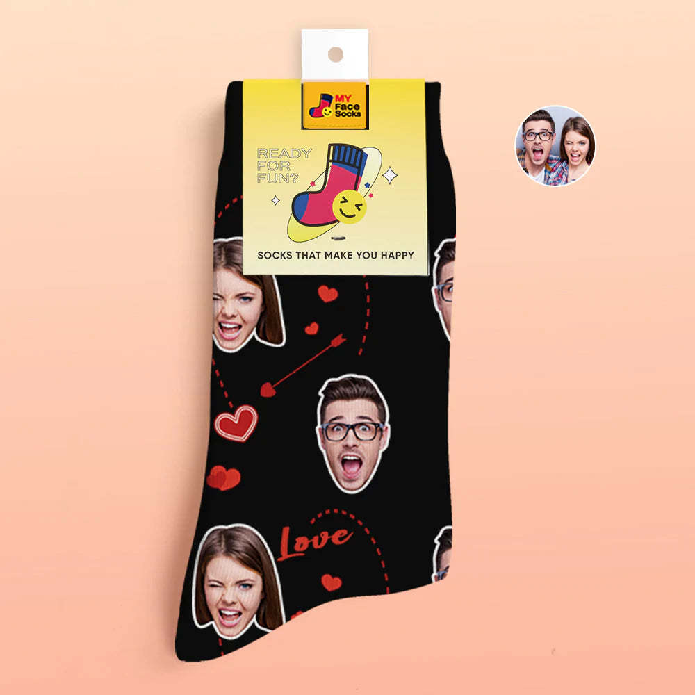 Chaussettes Imprimées Numériques Personnalisées En 3d Cadeaux De La Saint-valentin Chaussettes De Visage De Coeur D'amour Pour Les Amoureux - VisageChaussettes