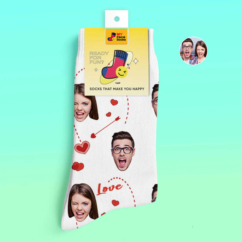 Chaussettes Imprimées Numériques Personnalisées En 3d Cadeaux De La Saint-valentin Chaussettes De Visage De Coeur D'amour Pour Les Amoureux - VisageChaussettes