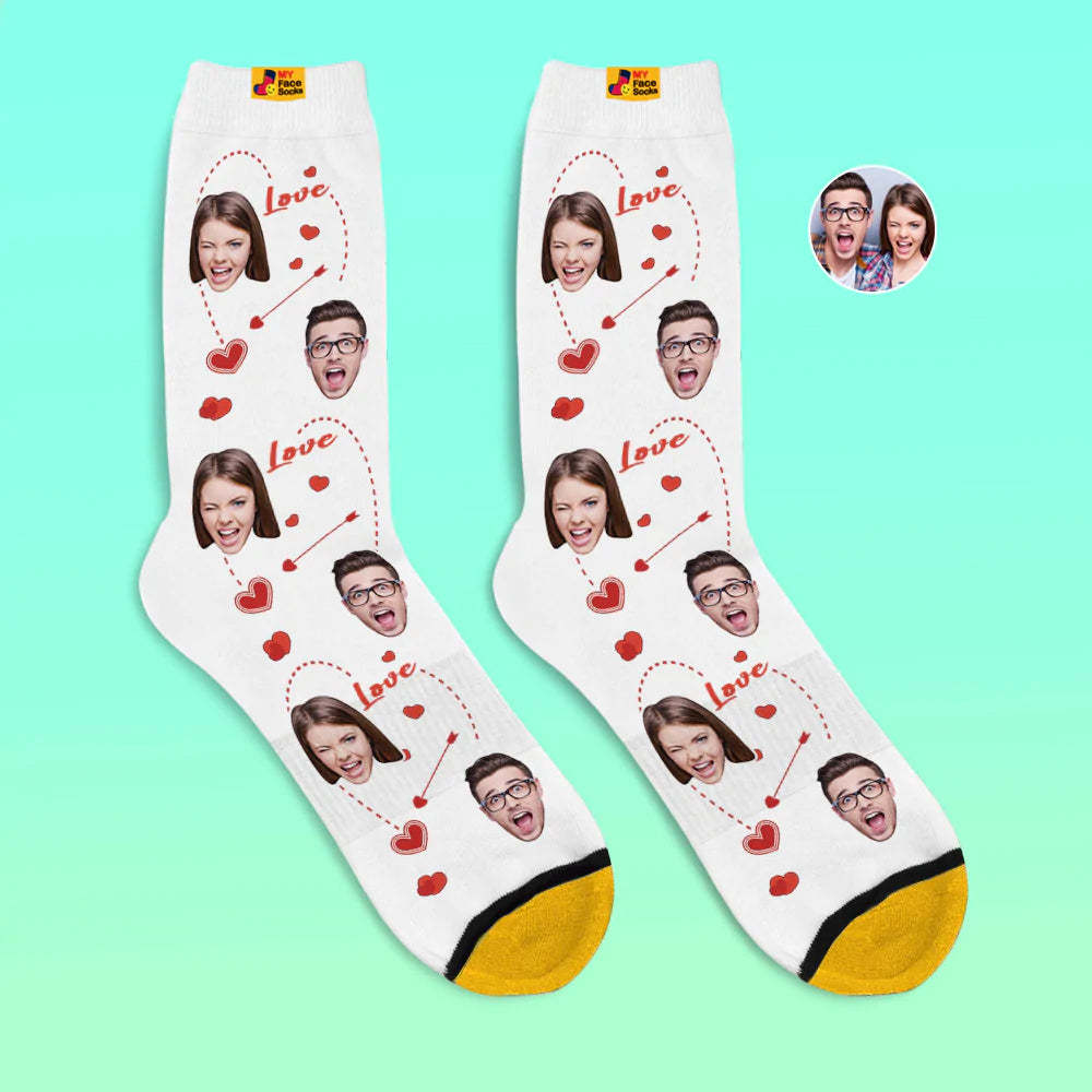 Chaussettes Imprimées Numériques Personnalisées En 3d Cadeaux De La Saint-valentin Chaussettes De Visage De Coeur D'amour Pour Les Amoureux - VisageChaussettes
