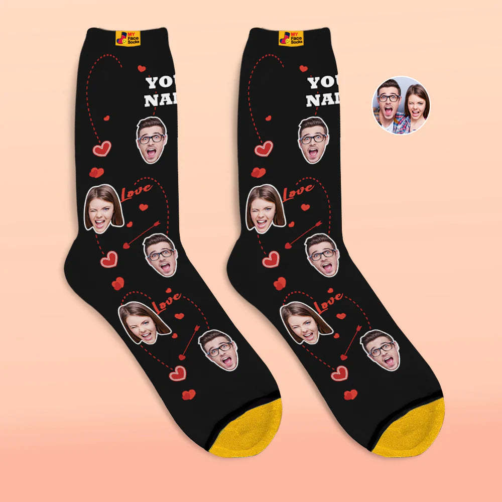Chaussettes Imprimées Numériques Personnalisées En 3d Cadeaux De La Saint-valentin Chaussettes De Visage De Coeur D'amour Pour Les Amoureux - VisageChaussettes