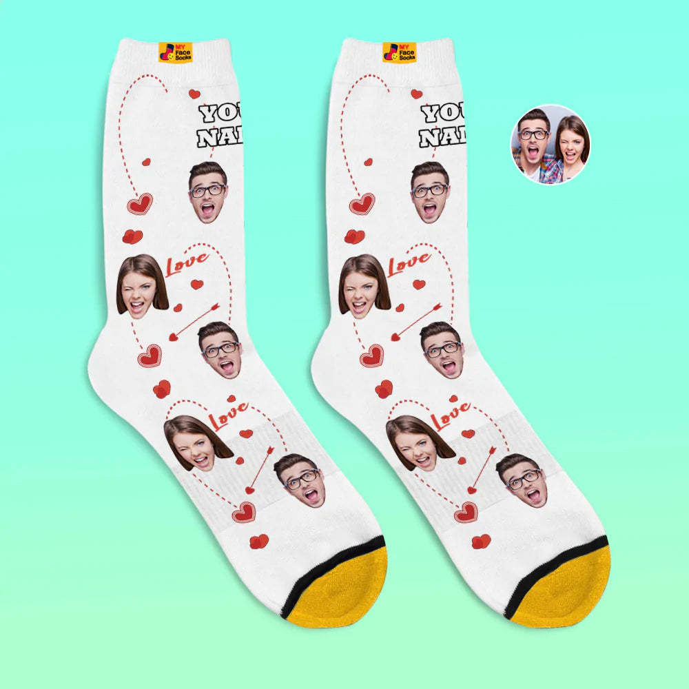 Chaussettes Imprimées Numériques Personnalisées En 3d Cadeaux De La Saint-valentin Chaussettes De Visage De Coeur D'amour Pour Les Amoureux - VisageChaussettes