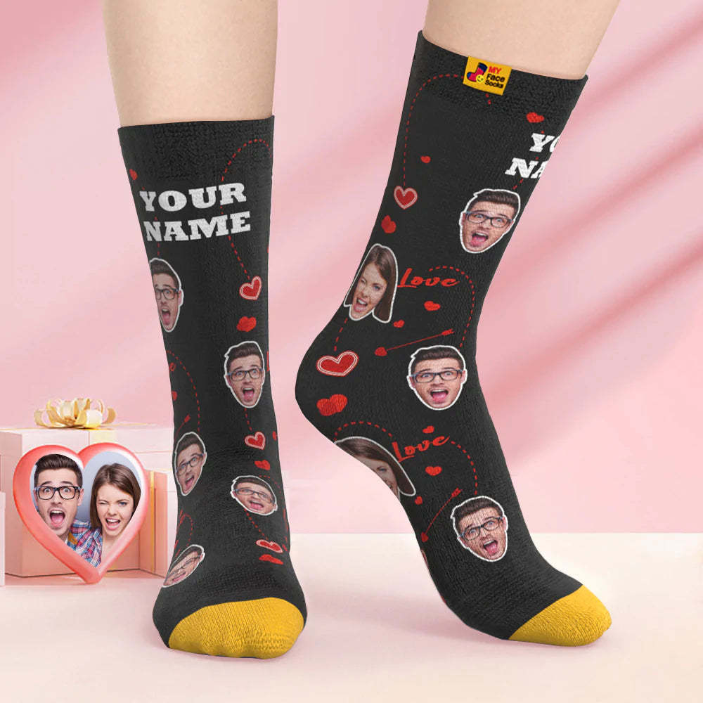 Chaussettes Imprimées Numériques Personnalisées En 3d Cadeaux De La Saint-valentin Chaussettes De Visage De Coeur D'amour Pour Les Amoureux - VisageChaussettes