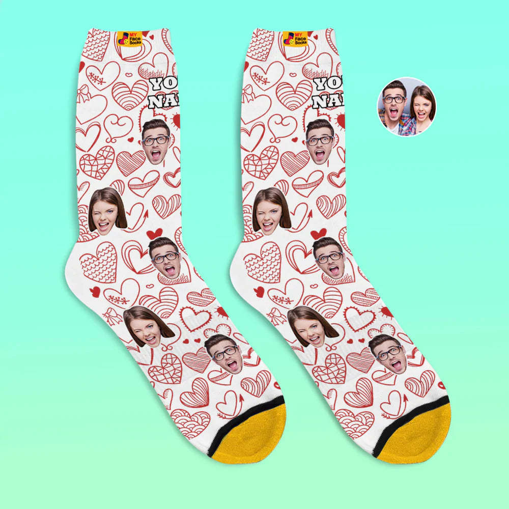 Chaussettes Imprimées Numériques Personnalisées En 3d Cadeau De La Saint-valentin Coeurs Flottants Chaussettes Sur Tout Le Visage Pour Les Amoureux - VisageChaussettes