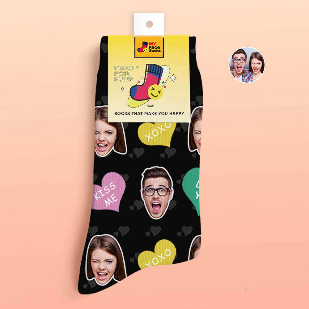 Chaussettes Imprimées Numériques 3d Personnalisées Cadeaux De La Saint-valentin Chaussettes Cutie Face - VisageChaussettes