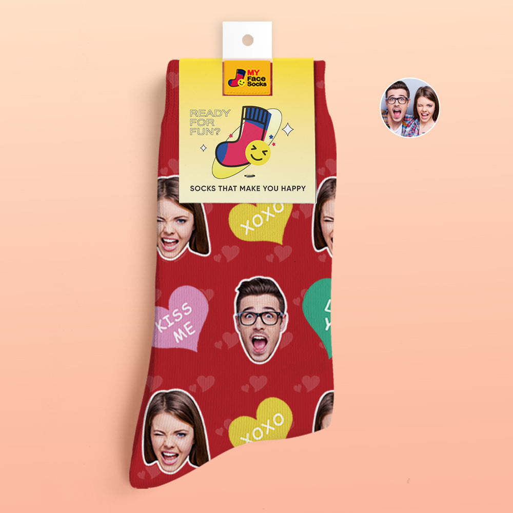 Chaussettes Imprimées Numériques 3d Personnalisées Cadeaux De La Saint-valentin Chaussettes Cutie Face - VisageChaussettes