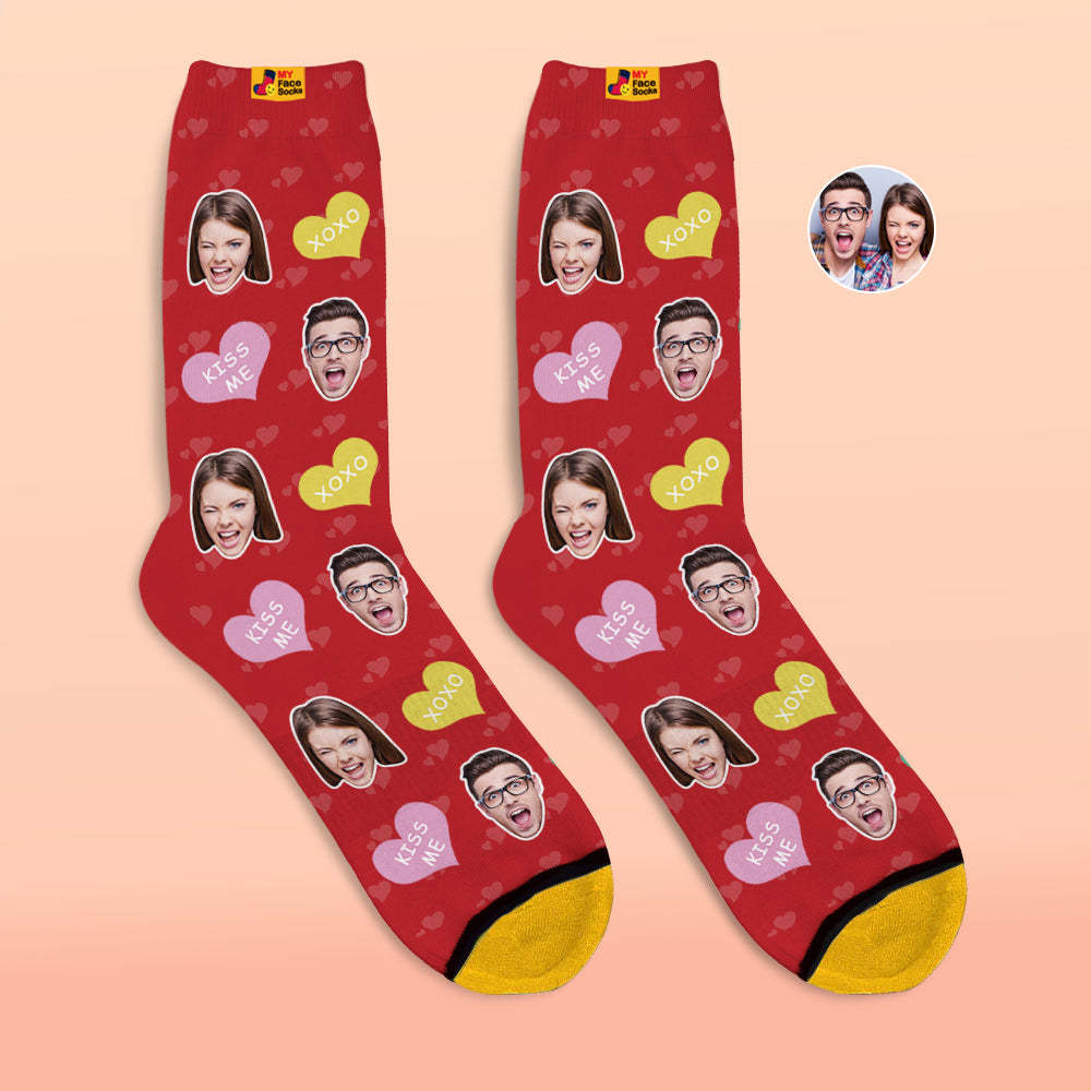 Chaussettes Imprimées Numériques 3d Personnalisées Cadeaux De La Saint-valentin Chaussettes Cutie Face - VisageChaussettes