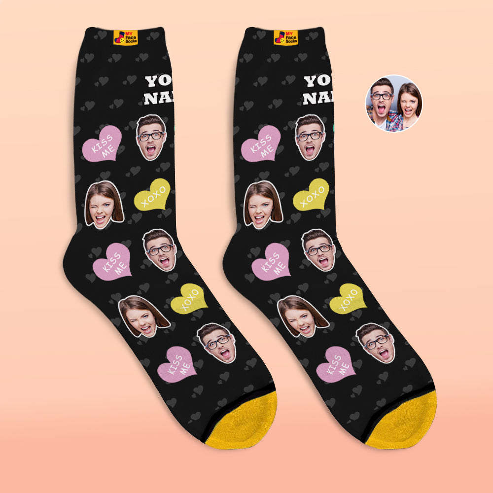 Chaussettes Imprimées Numériques 3d Personnalisées Cadeaux De La Saint-valentin Chaussettes Cutie Face - VisageChaussettes