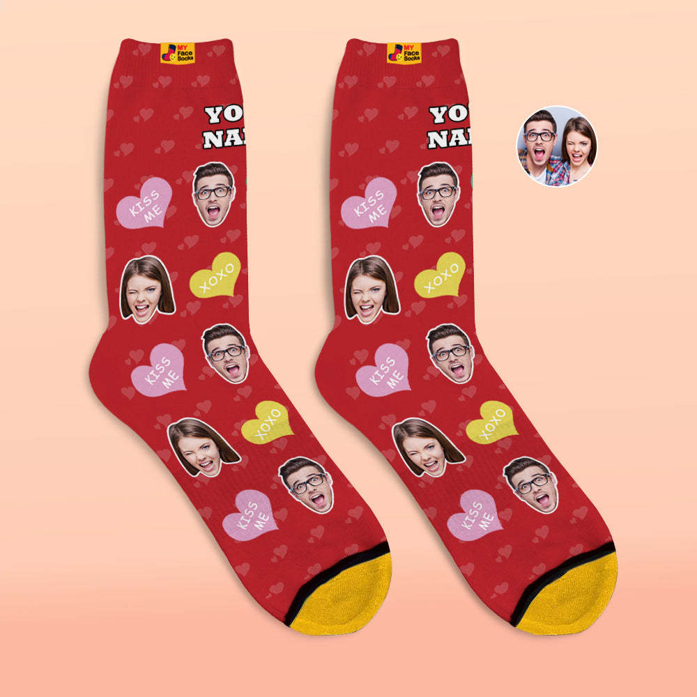 Chaussettes Imprimées Numériques 3d Personnalisées Cadeaux De La Saint-valentin Chaussettes Cutie Face - VisageChaussettes