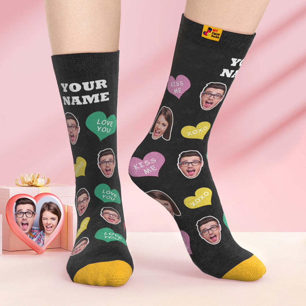 Chaussettes Imprimées Numériques 3d Personnalisées Cadeaux De La Saint-valentin Chaussettes Cutie Face - VisageChaussettes