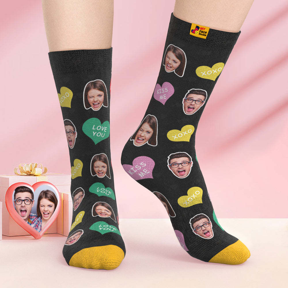 Chaussettes Imprimées Numériques 3d Personnalisées Cadeaux De La Saint-valentin Chaussettes Cutie Face - VisageChaussettes