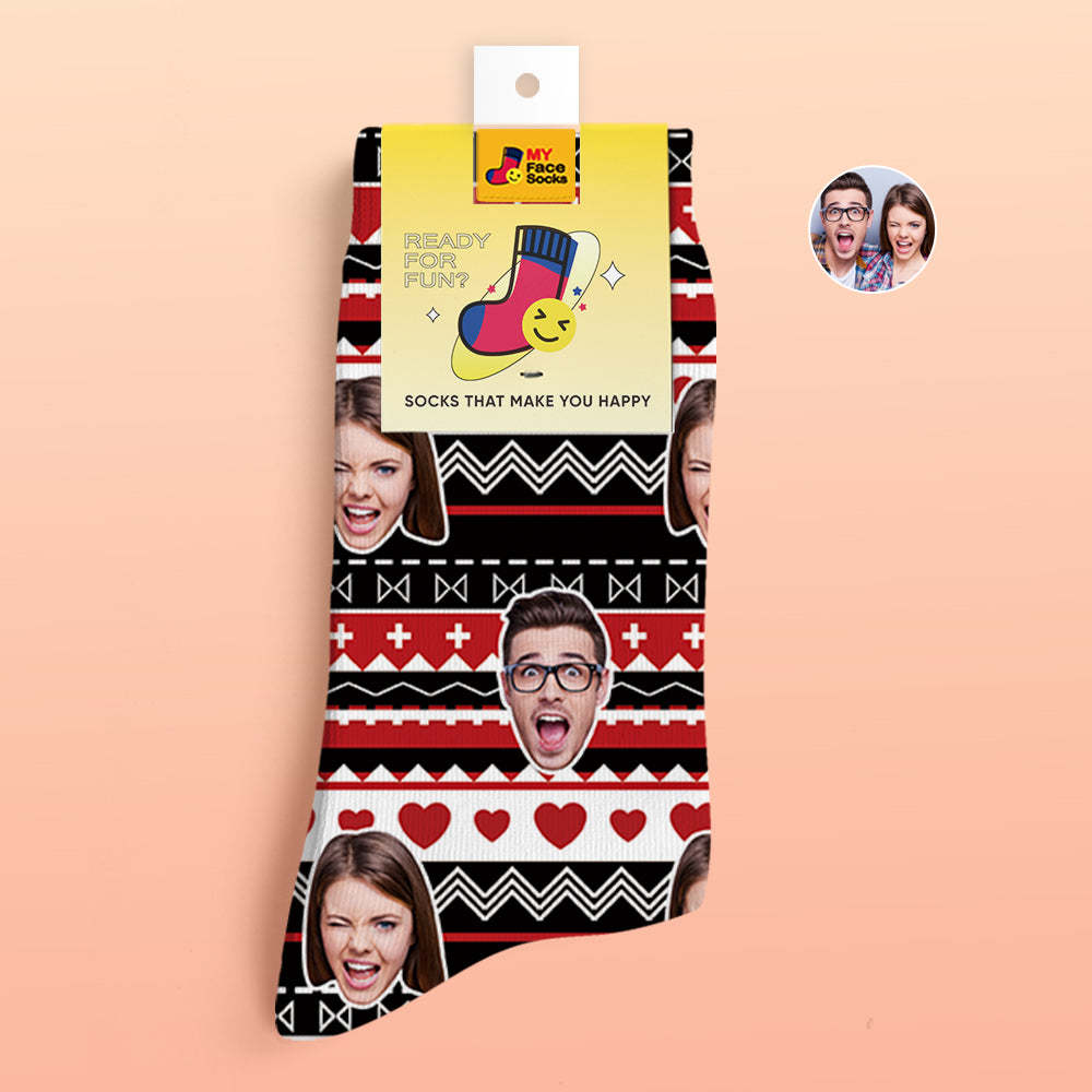 Chaussettes Imprimées Numériques 3d Personnalisées Cadeaux De La Saint-valentin Chaussettes Drôles De Visage De Coeur - VisageChaussettes