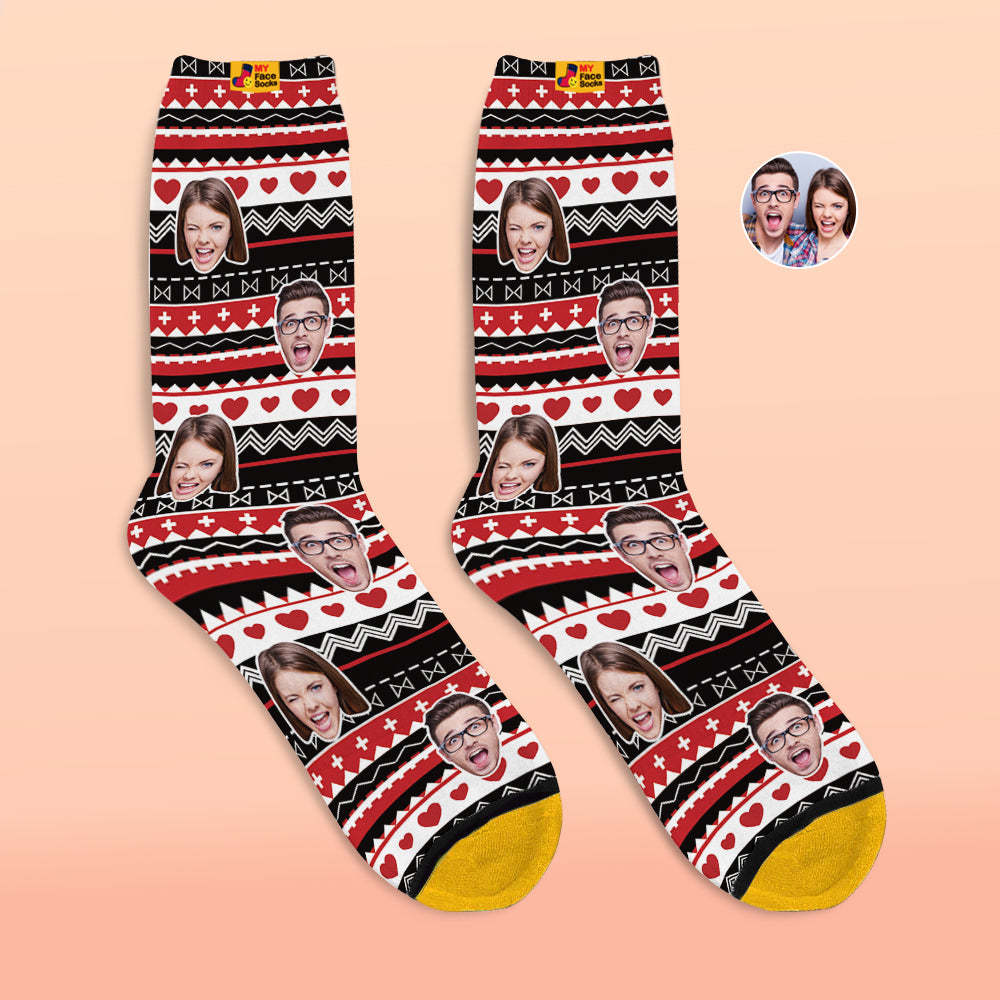 Chaussettes Imprimées Numériques 3d Personnalisées Cadeaux De La Saint-valentin Chaussettes Drôles De Visage De Coeur - VisageChaussettes