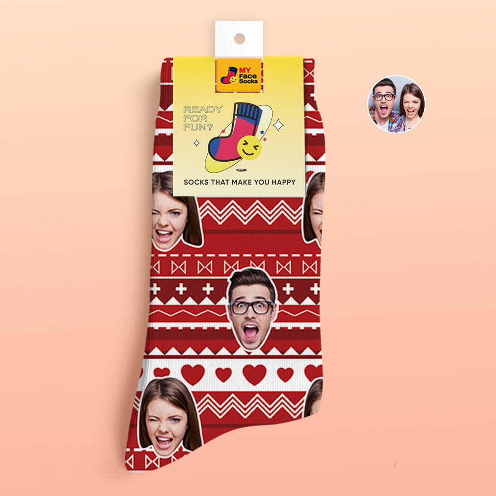 Chaussettes Imprimées Numériques 3d Personnalisées Cadeaux De La Saint-valentin Chaussettes Drôles De Visage De Coeur - VisageChaussettes