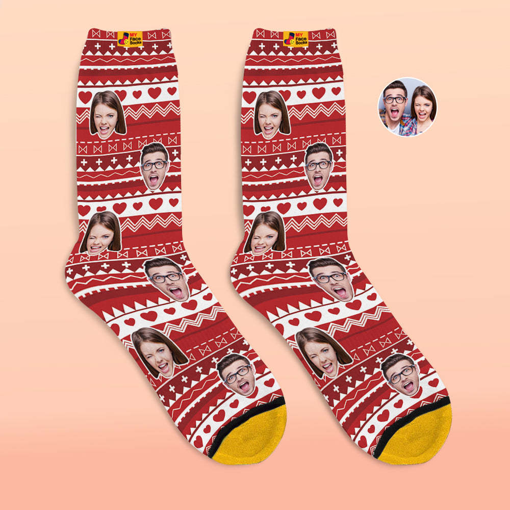 Chaussettes Imprimées Numériques 3d Personnalisées Cadeaux De La Saint-valentin Chaussettes Drôles De Visage De Coeur - VisageChaussettes