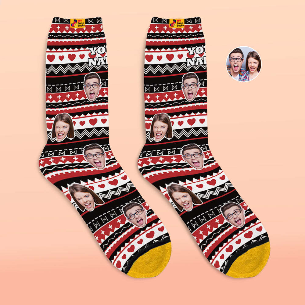 Chaussettes Imprimées Numériques 3d Personnalisées Cadeaux De La Saint-valentin Chaussettes Drôles De Visage De Coeur - VisageChaussettes