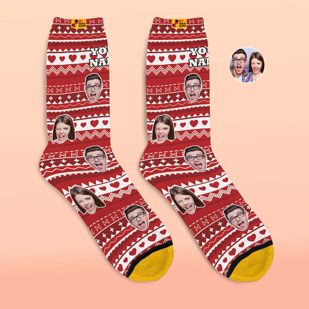 Chaussettes Imprimées Numériques 3d Personnalisées Cadeaux De La Saint-valentin Chaussettes Drôles De Visage De Coeur - VisageChaussettes