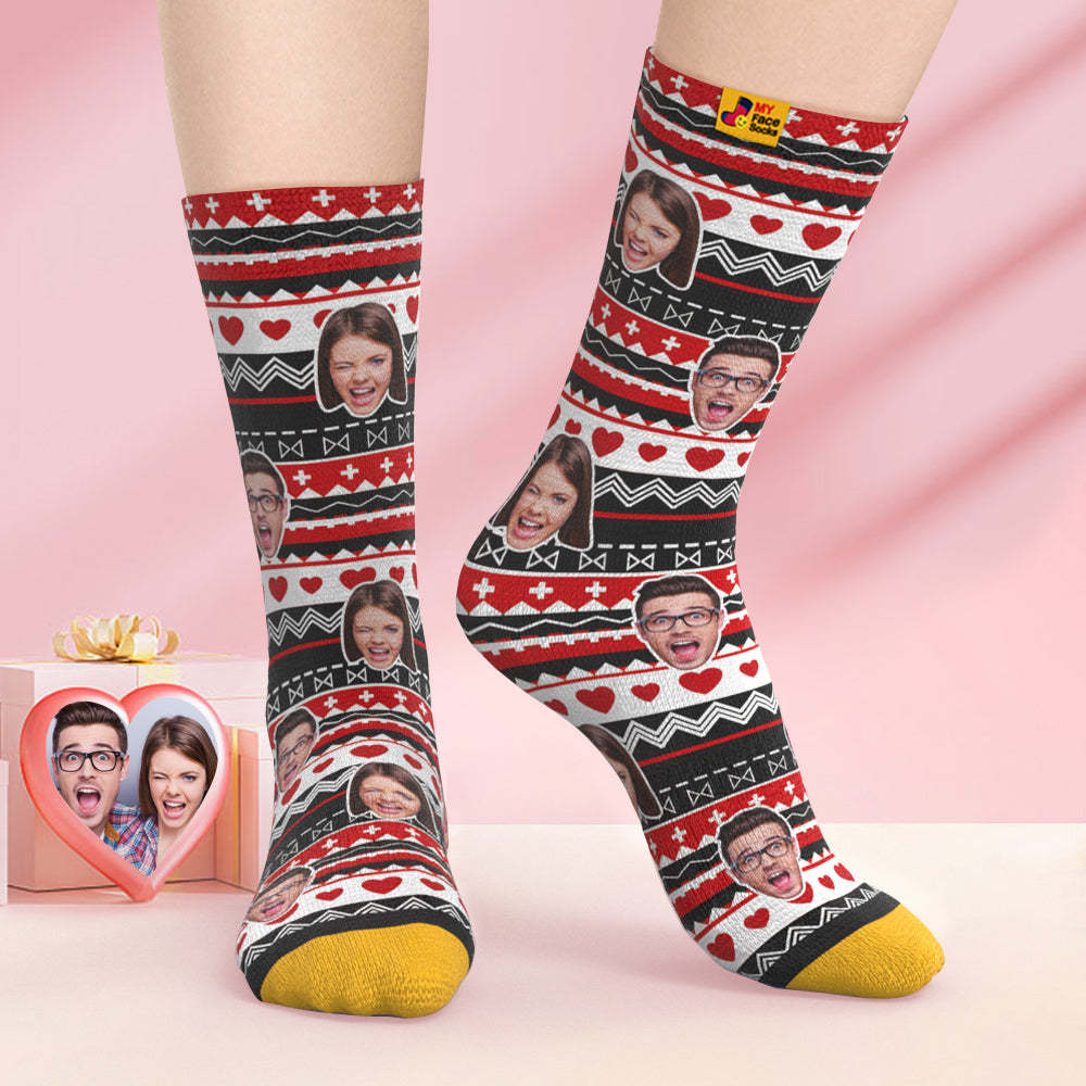 Chaussettes Imprimées Numériques 3d Personnalisées Cadeaux De La Saint-valentin Chaussettes Drôles De Visage De Coeur - VisageChaussettes