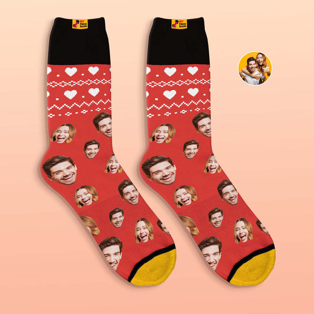 Chaussettes Imprimées Numériques 3d Personnalisées Cadeaux De La Saint-valentin Chaussettes Heart Fair Face - VisageChaussettes